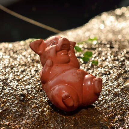 groß WIZAMONY Chinesischen yixing Lila Tonne zinnober Zeichnung Tee einstellen Schwein Glück Dekoration Tee Haustier glück reichtum: dunkel khaki
