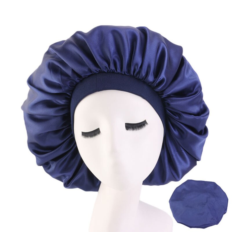 Gorro femenino de Color sólido para ducha, Super Gigante de seda satinada, resistente al agua, cuidado del cabello, gorro grande de seda satinado, gorro para dormir, 4 unidades