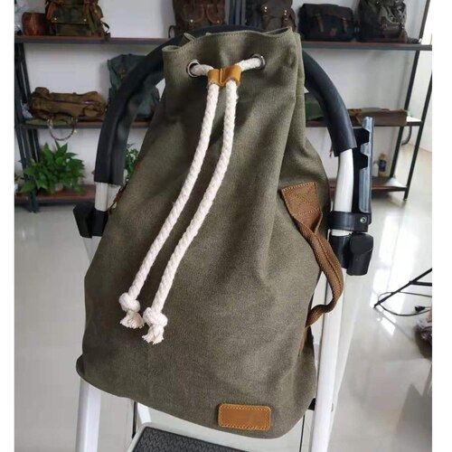 Canvas Rugzak Schoudertas Drum Tas Vintage Tassen Sport Sporttas Rugzak Emmer Tas Mannen: Army Green