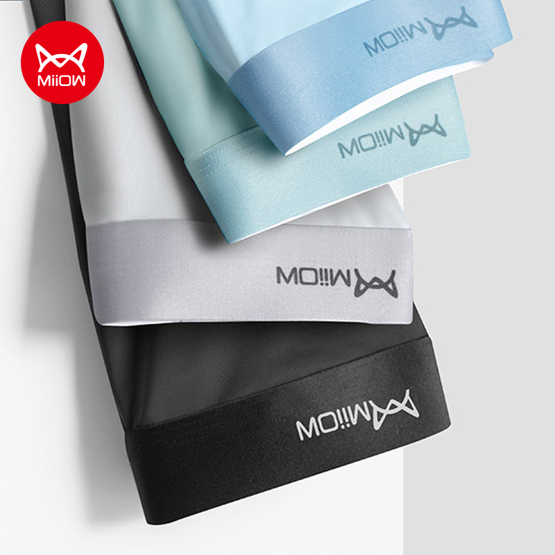 MiiOW 4Pcs Eis Seide Schlüpfer der Männer Sexy Nahtlose Mann Boxershorts Graphene Antibakterielle Männer Unterwäsche Atmungsaktive Mann Boxer Briefs: L / Black