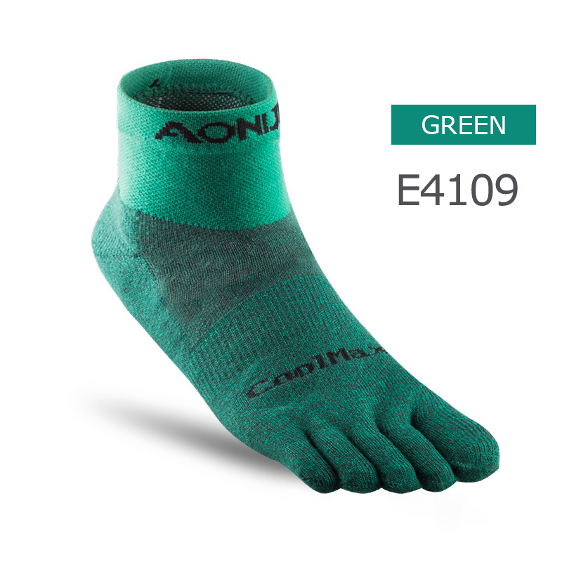 AONIJIE Een Paar Lichtgewicht Sokken Low Cut Athletic Teen Sokken Kwart Sokken Voor Vijf Tenen Barefoot Loopschoenen Marathon Ras: E4109 Green / L