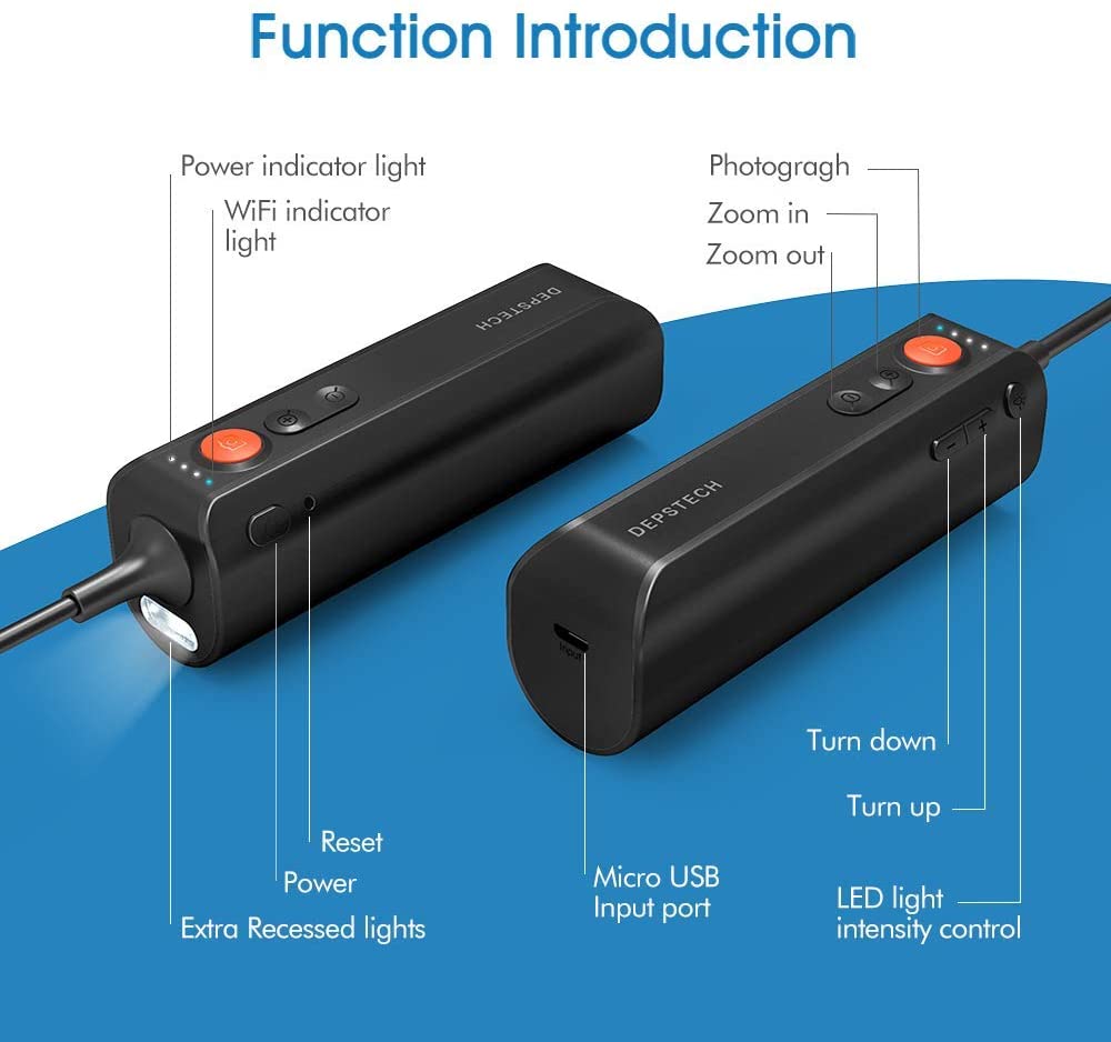 Depstech 1944P Endoscoop Draadloze Endoscoop 3350Mah Met 6 Led Verlichting Voor Android & Ios Inspectie Camera Zoomable Snake camera