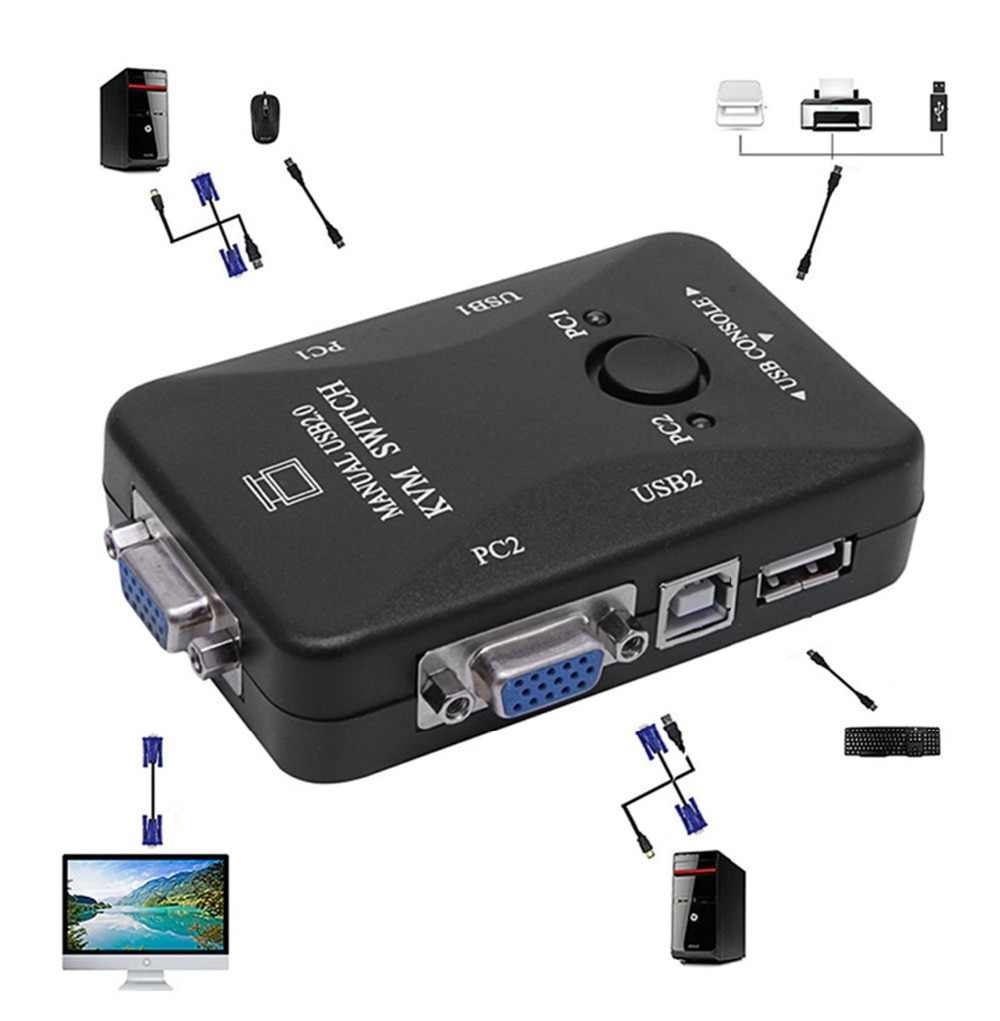Handleiding 2 Port USB 2.0 KVM VGA Switch Box voor 2 PC Printer Muis Toetsenbord Monitor C26