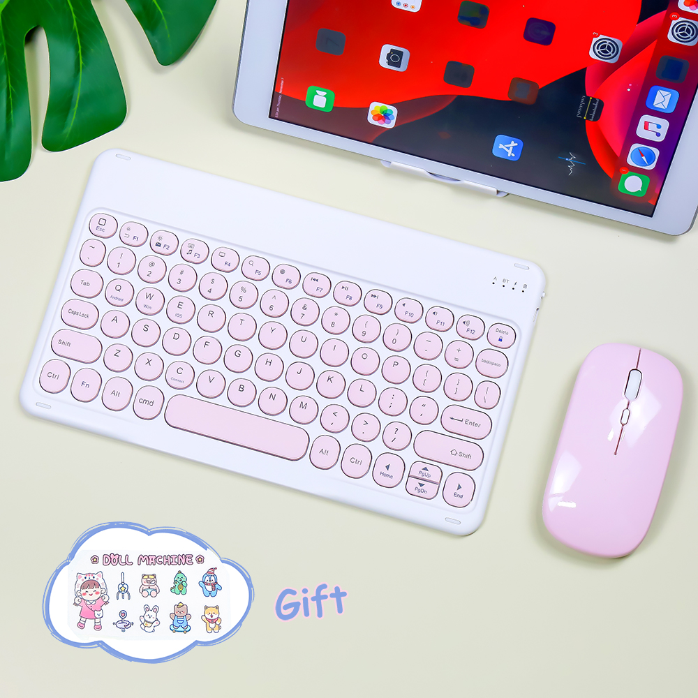 Bonito teclado y ratón para IPad, teclado inalámbrico con Bluetooth para IPad Pro Air 4, Xiaomi, Samsung, Huawei, tableta Android, IOS y Windows: Pink 1 A