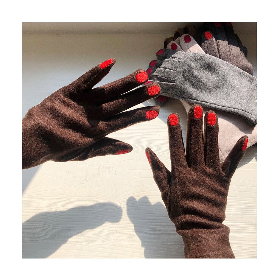 Guantes de lana de lujo para adultos, manoplas de esmalte de uñas bordadas para mantener el calor, de San Valentín, novedad de: coffee
