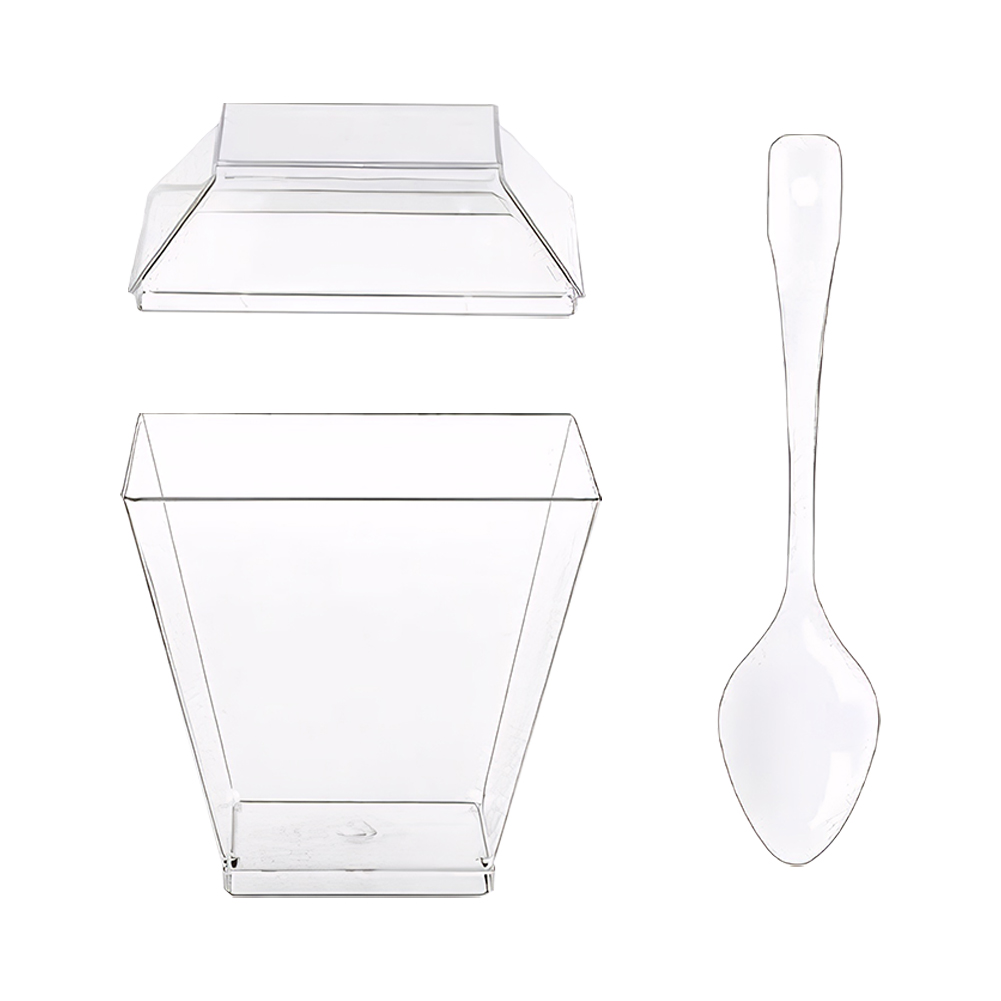 50/100 Pack Plastic Dessert Cups Square Clear Yogurt Parfait Cups Parfait Cups for Fruit Pudding Mousse Ice Cream Party Wedding: Red