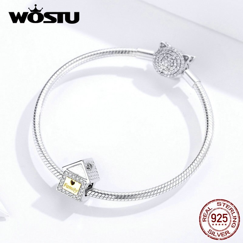WOSTU Echt 925 Sterling Silber Familie Hause Perlen Haus Reize Anhänger passen Original Armbinde & Armreifen Schmuck, Der CQC1330