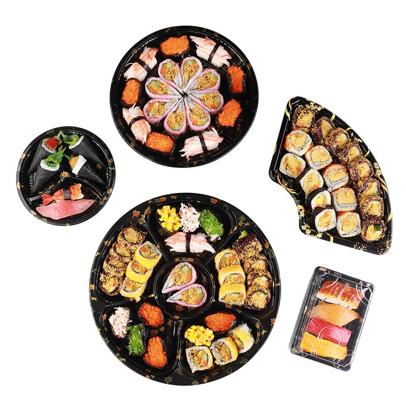 30Stck Runde Sushi Container Bento Sushi Verpackung Kasten Kunststoff Kasten Restaurant Sushi Zubehör Sashimi Platte mit Abdeckung