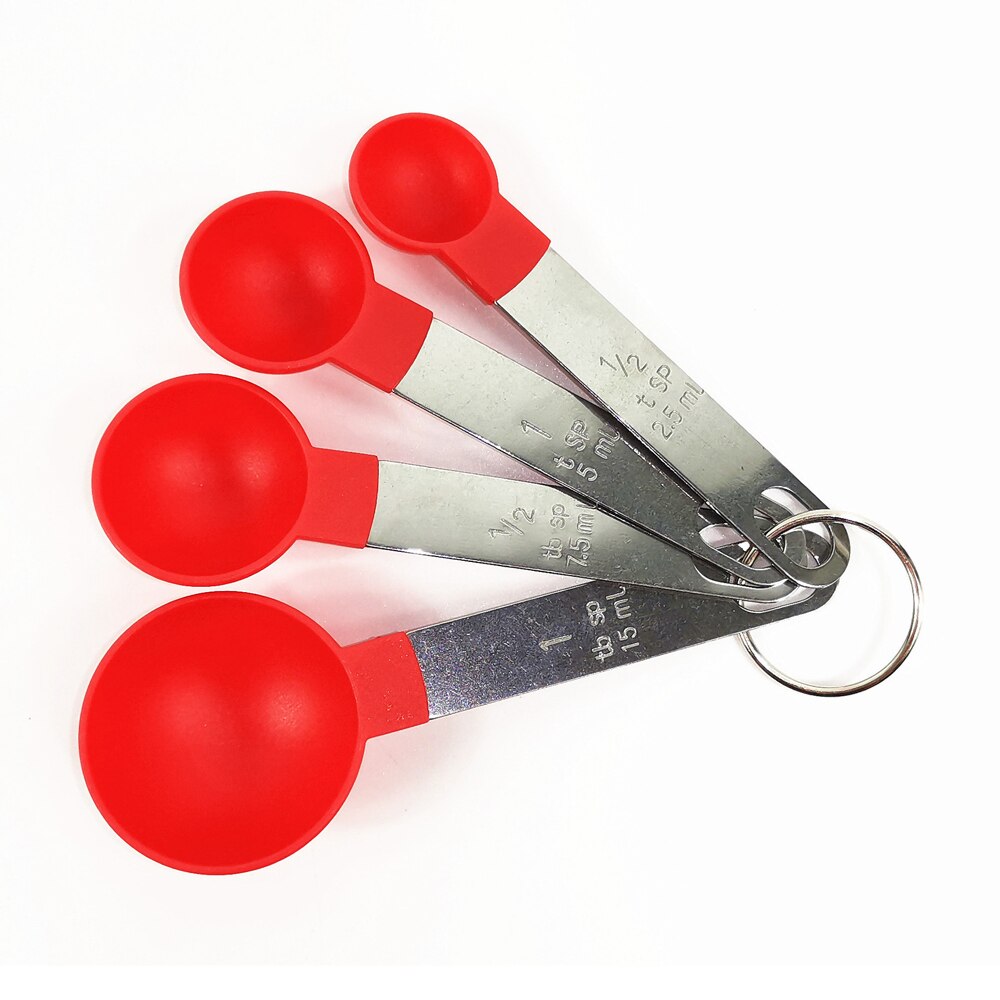 4Pcs Multi Purpose Lepels/Cup Meetinstrumenten Pp Bakken Accessoires Roestvrij Staal/Plastic Handvat Keuken Gadgets: Spoon Red