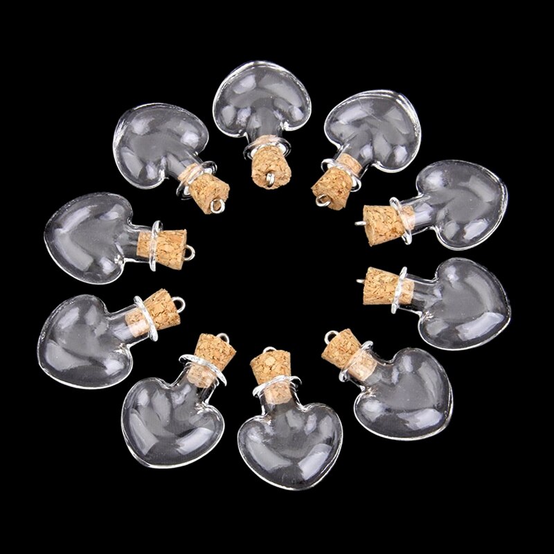 10 stuks glazen kurk fles glazen ampullen wol fles hangers hartvorm-abux