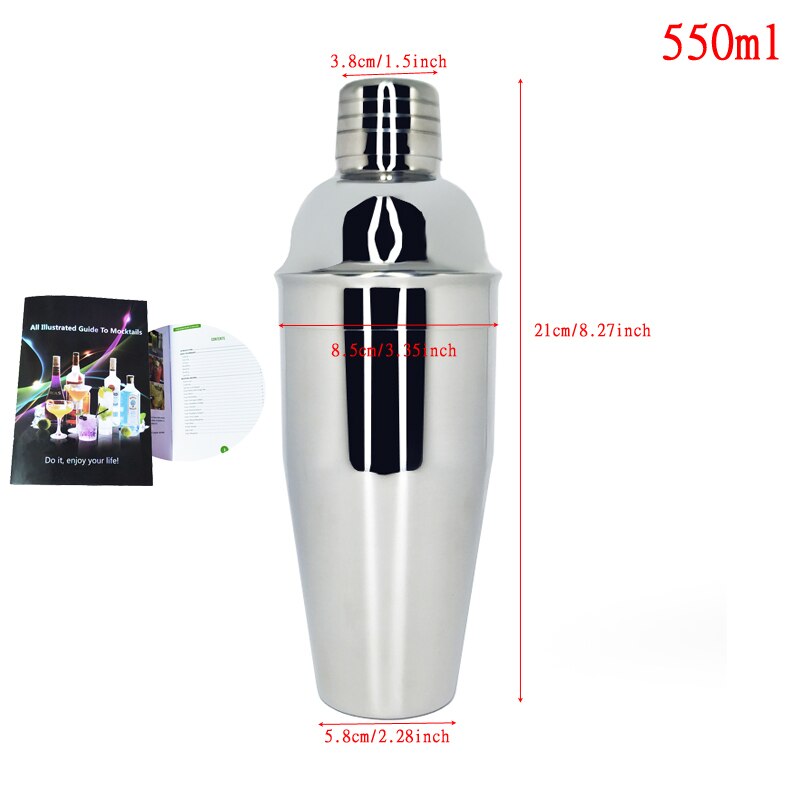 Set de coctelera Boston Snow para barman, utensilios de acero inoxidable para Bar con soporte de vino, receta de cóctel, 1-15 Uds./Se: 550ML Shaker