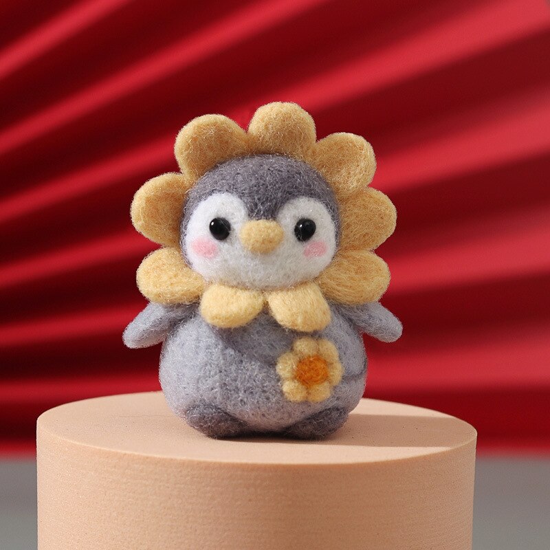 Unfinished Felt Kit 2021 New Christmas New Year Penguin Wool Needle Felt Kit Diy Material Bag Handmade Doll Package Toy: D
