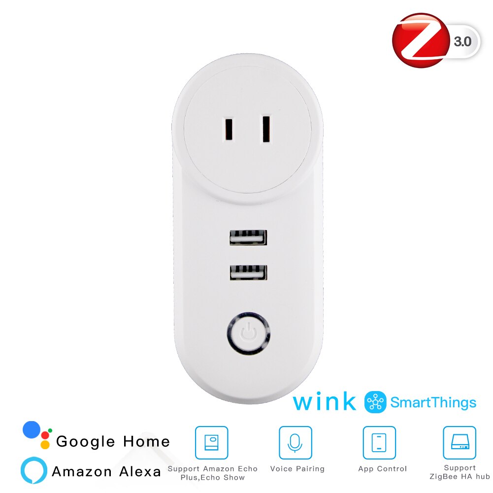 Zigbee 3.0 älykäs pistorasia 2 usb-liitännällä kauko-ääniohjaus toimii smartthings echo plus ja useimmat zigbee hub kanssa: Jp smart socket