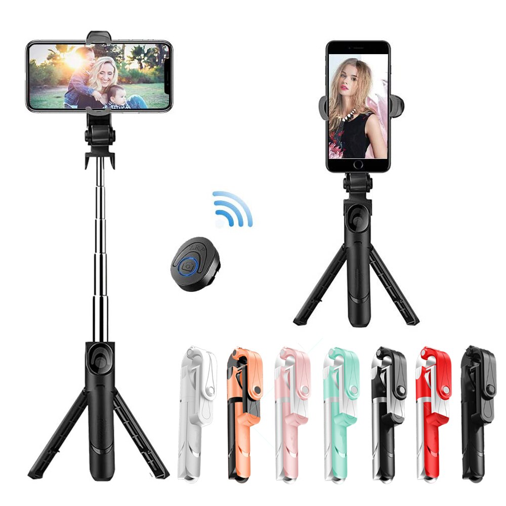 Selfie stick med stativ stander bluetooth fjernbetjening mobiltelefon selfie stick holder til iphone/huawei smartphone live foto