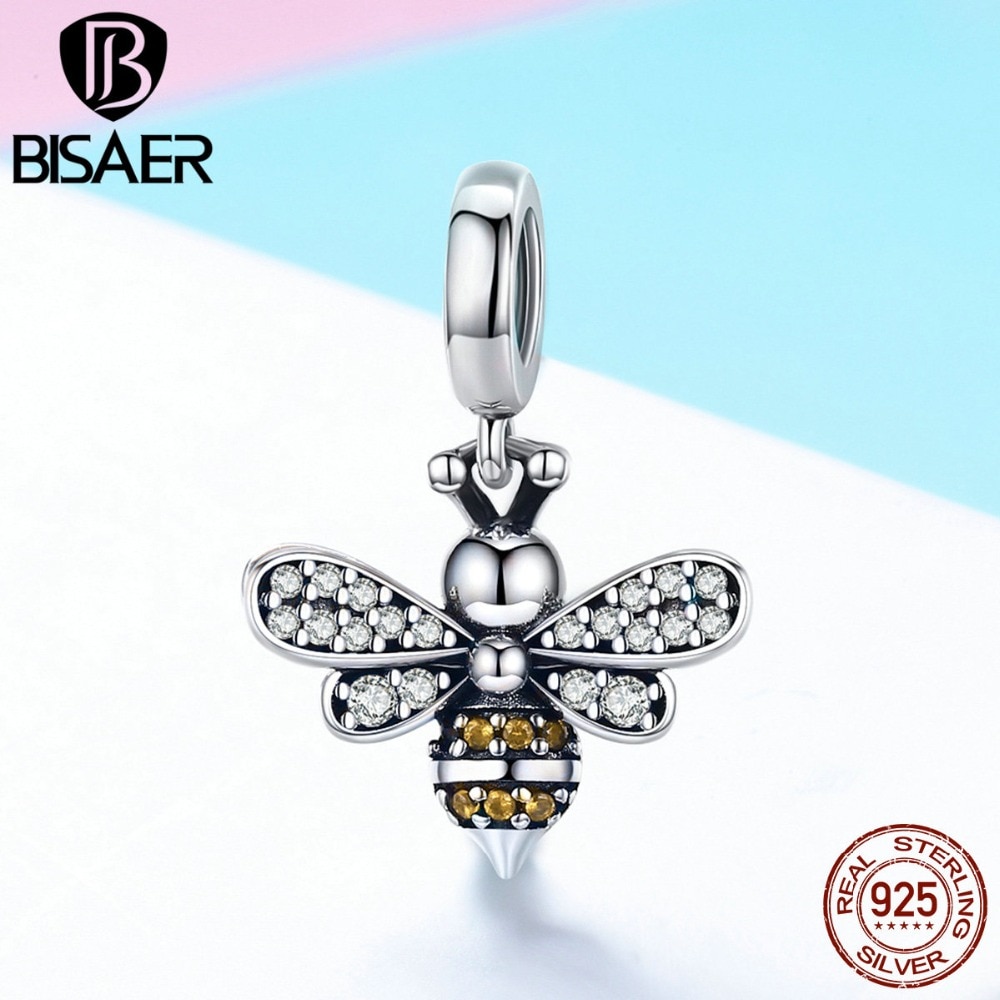 Abalorio de abeja de Plata de Ley 925, cristal de abeja, cuentas de insectos, apto para pulseras, joyería de plata auténtica Original, , ECC821