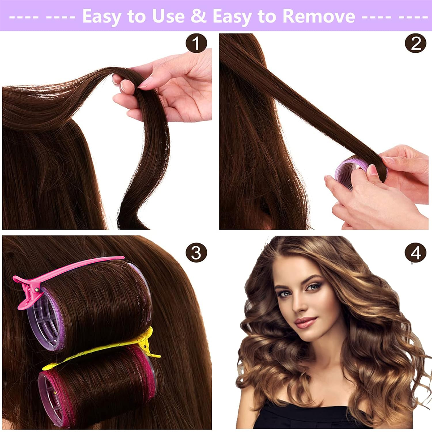 Rulos de velcro autosujeción para juego de cabello, 37 Uds., 3 tamaños (2,5/3,6/5,0 cm), rizadores de pelo sin calor con Clips, embalaje de viaje