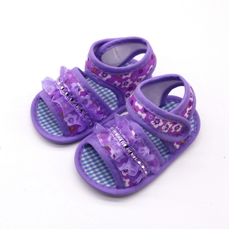 Padrão Floral da menina Respirável Sapatos Com Rendas de Algodão Respirável Anti-Slip Sapatos Casuais Sapatos de Sola Macia: PURPLE / 11