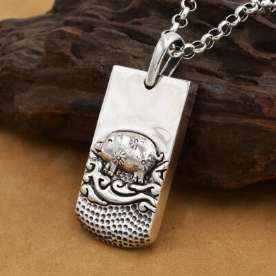 Handmade 100% 925 Sterling Silver the Chinese 12 Animal Pendant the Chinese Zodiac Pendant Good Luck Animal Amulet Pendant: Pig