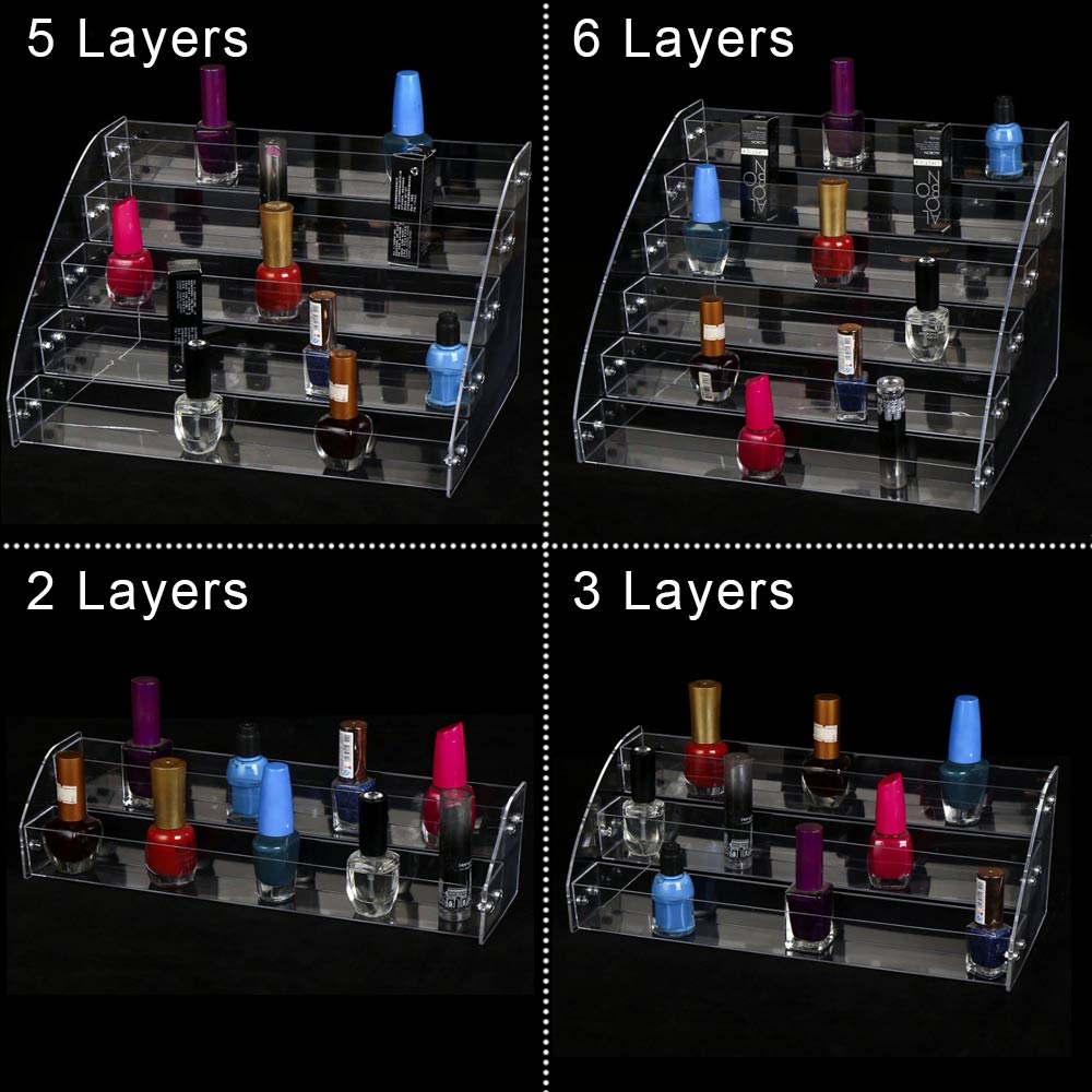 1 to 7 nivåer nagellacksställ akryl displayhållare bordsskiva display stativ plastlåda läppstift organisatör förvaringsfodral smink