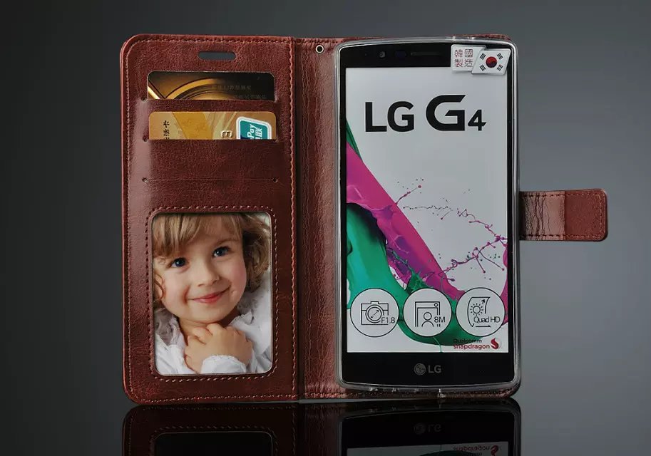 Premium Leather Cover Card Holder Holster G4 Flip Case For LG G4 F500 H815 H818 Photo Frame Phone Shell