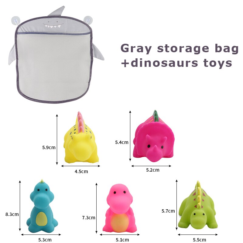 Baby Bathroom Bath Toys Organizer Storage Bag Basket Net Bathing Pool Interactive Toy Water Shower Set For Kids Children: Gray x Dinosaurs