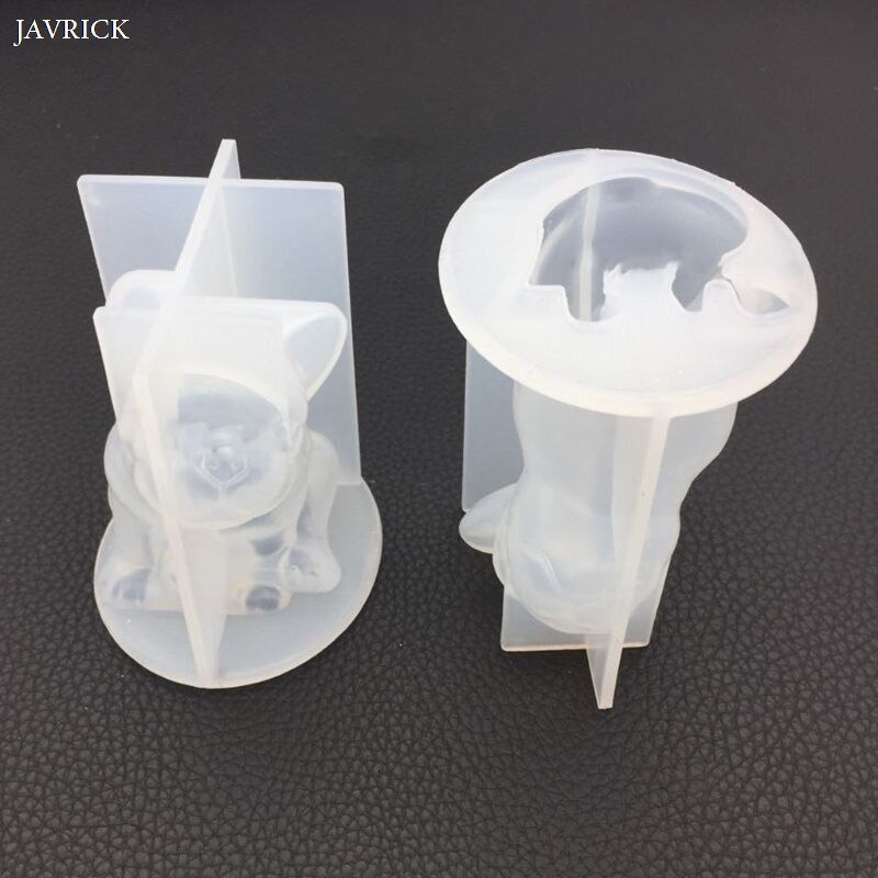 Molde de resina epoxi de cristal de Bulldog 3D, colgante de collar de joyería de gato de la suerte, molde de silicona para manualidades, velas, herramientas de fabricación de jabón