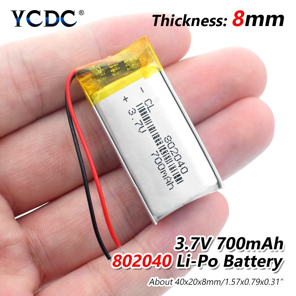 Batería 802040 para teléfono Dvr GPS Mp3 Mp4 Mp5 Altavoz Bluetooth E-Book 3,7 V 700mAh polímero de litio recargable acumulador: 1Pc