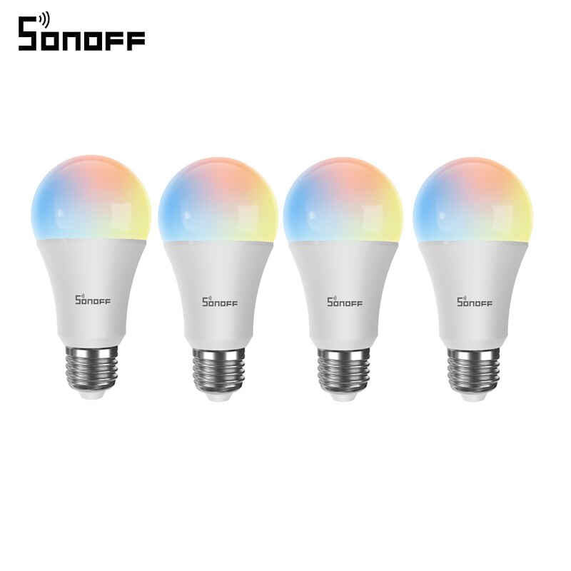 1/2/3/4 pces sonoff wifi inteligente lâmpada led e27 regulável rgb lâmpada de luz 9w lâmpadas ewelink app kits de automação funciona com alexa google: 4pcs