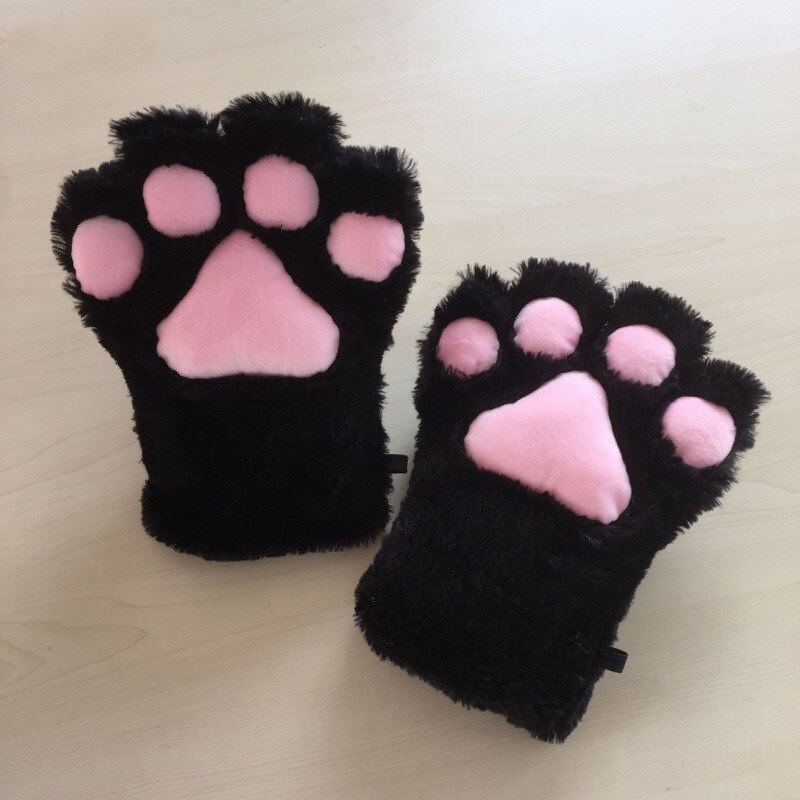 1 paar Katze Kätzchen Krallen Pfote Plüsch Handschuhe Lolita Zubehör Süße Cosplay 1 einstellen Rosa Schwarz Braun Grau Kätzchen Klaue süße Cosplay: Schwarz