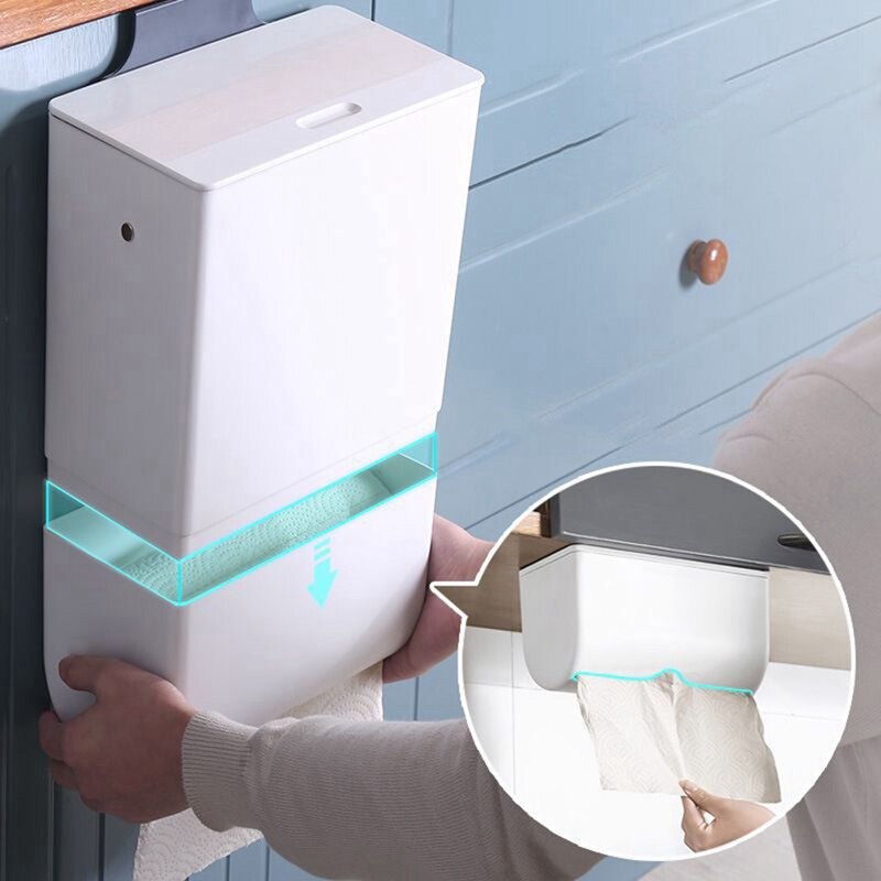 Wall Mounted Trash Can with Tissue Box for Kitchen Household Cabinet Door Waste Bin with Lid Kitchen Garbage Bin