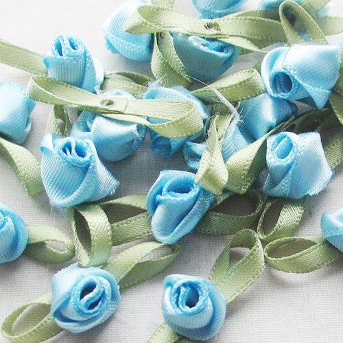20 stuks mini satijnen lint, mooie linten, rozenapplicaties, huwelijksversiering: Blauw