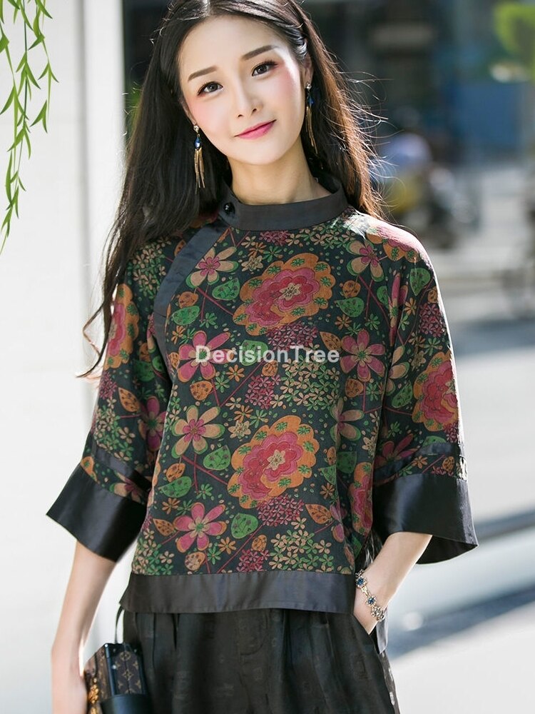 Ropa china tradicional para mujer, Blusa de gasa, blusa vintage, tops de hanfu para mujer, cheongsam, qipao chino