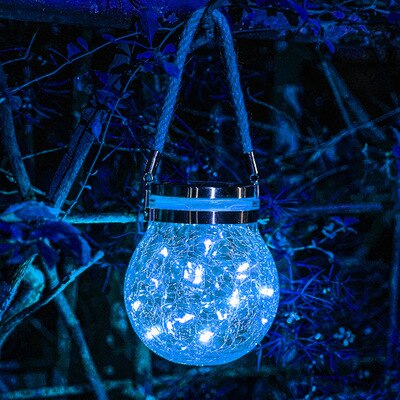 Sol led lampe sprekk hengende lys ball glass krukke lys utendørs hage dekorasjon tre lys kobbertråd lys julelys: Bule