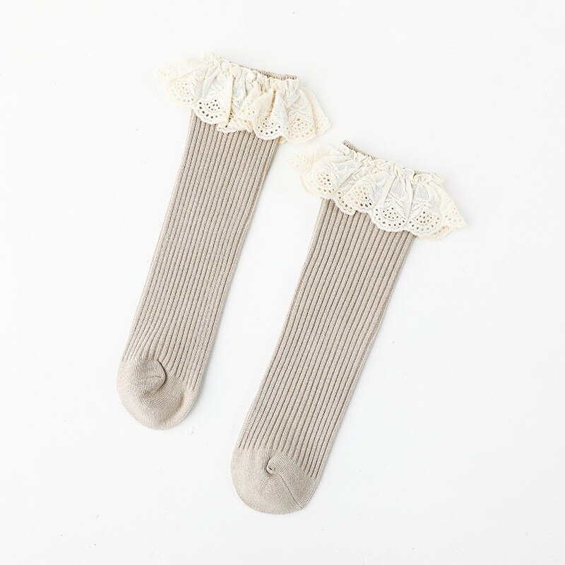 Frühling Sommer Nette Baby Kleinkinder Mädchen Boden Socken Kleinkinder Lange Weiche Baumwolle Spitze Kniehohe Rüschen Socke Anti-Unterhose prinzessin Socke: khaki / M(5-8T)