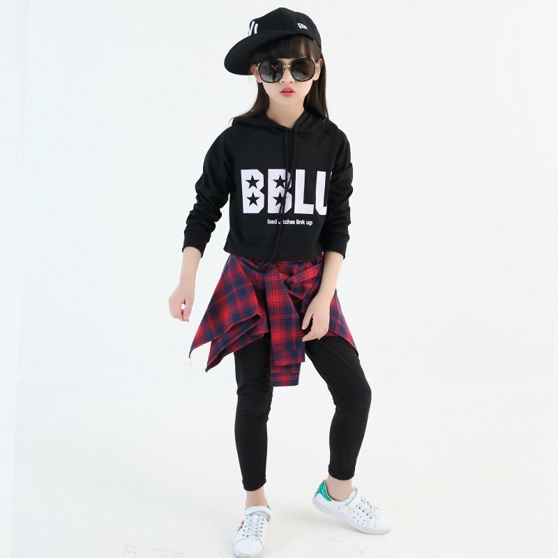 Kids Street Dance Hip Hop Dance Clothing Girls Ballroom Jazz Dance Costume Children Crop Tops+Pants Skirts 2 Piece Sets: Red / 4T