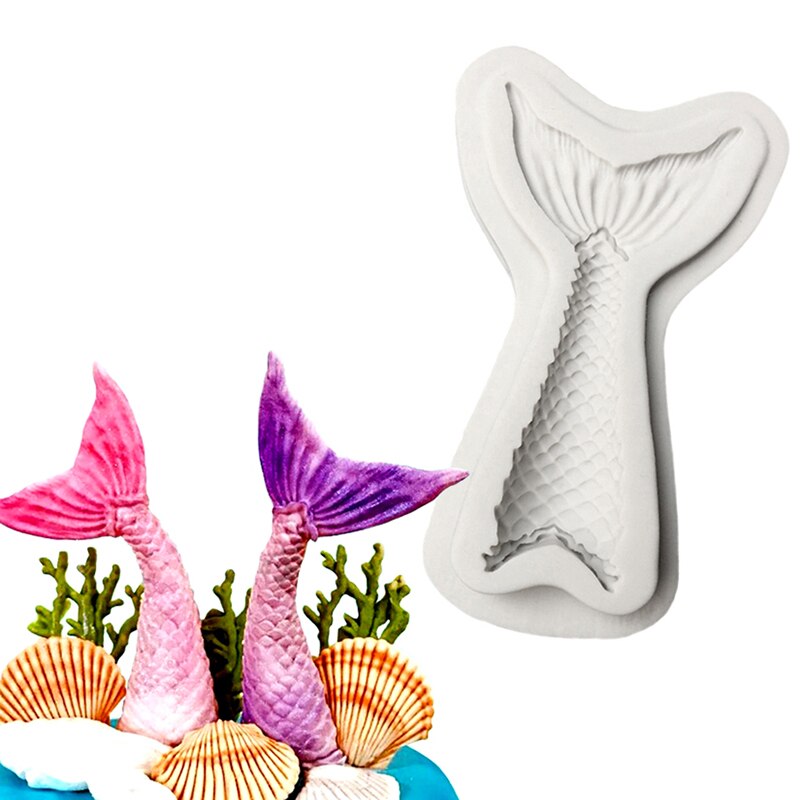 Mermaid Tail Silicone Mold Sugarcraft Cookie Cupcake Chocolade Bakvorm Fondant Cake Decorating Gereedschap: Beige