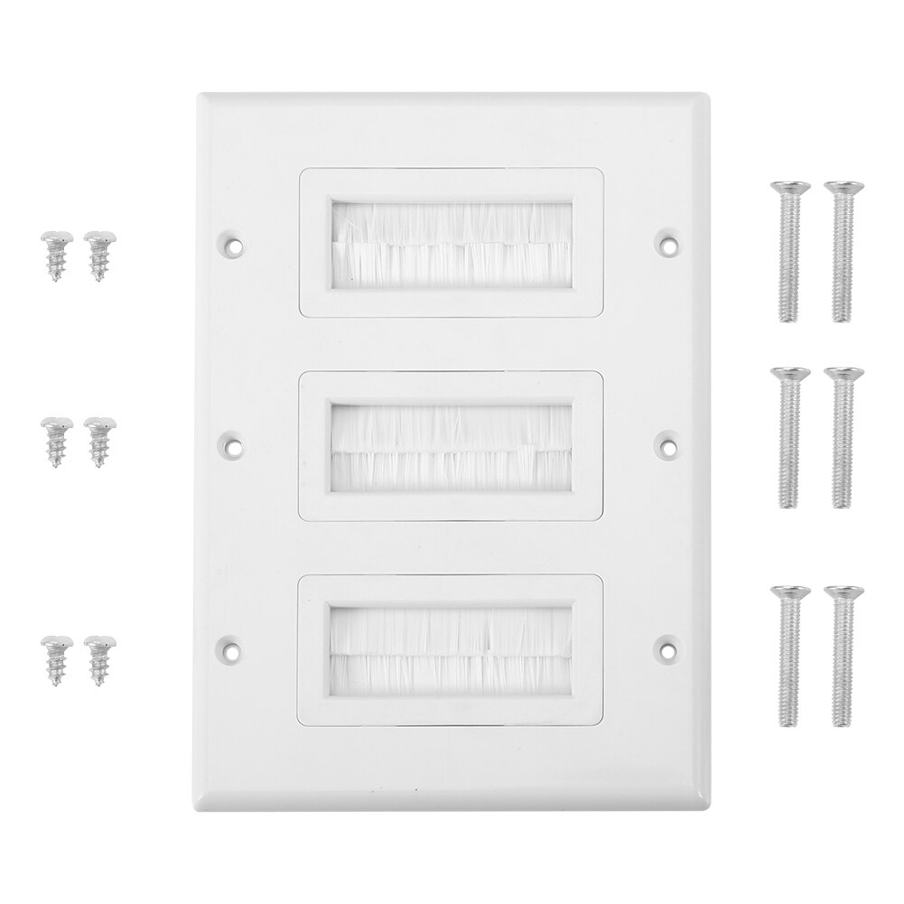 Single Gang White ABS Brush Plate Home Easy Install Wall Socket Multifunctional Outlet Mount Durable Panel Cable Pass Through: 3