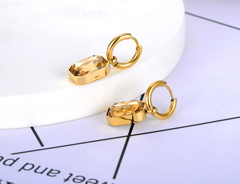 Lokaer-pendientes de aro cuadrados geométricos de acero inoxidable, aretes de cristal de circonia cúbica brillante, joyería para mujer,ьги E22115