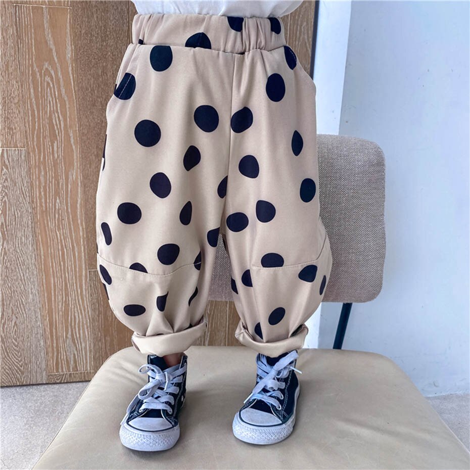 Pantaloni del bambino Della Ragazza Modello di Puntino dei Pantaloni Per La Ragazza Autunno Inverno Pantaloni Della Tuta Per I Bambini Casual Stile Scherza I Vestiti Della Ragazza