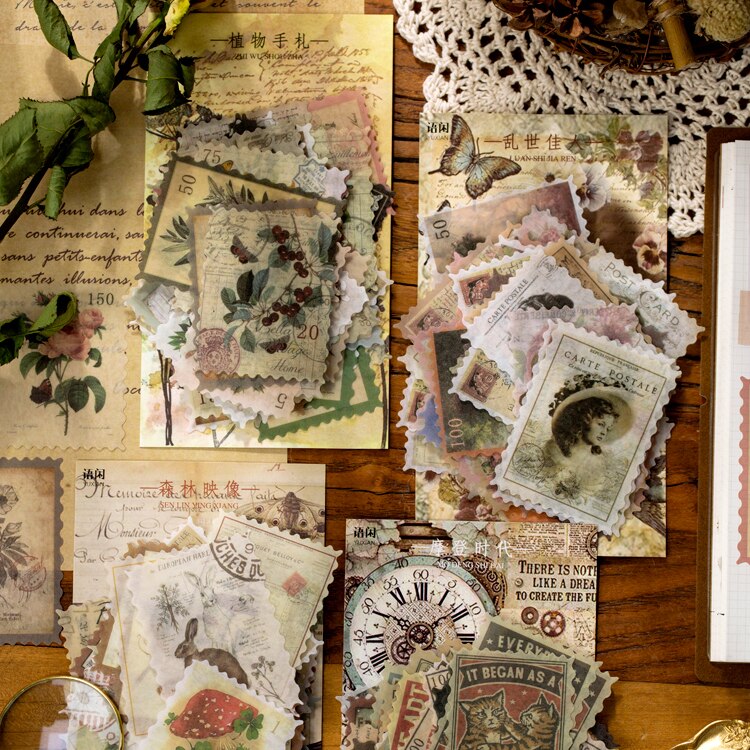 60 x kasvimuistiinpanosarjaa bullet journal koristeellisia paperitarvikkeita tarroja scrapbooking-päiväkirja albumi vintage-leimasin kukkatarrat