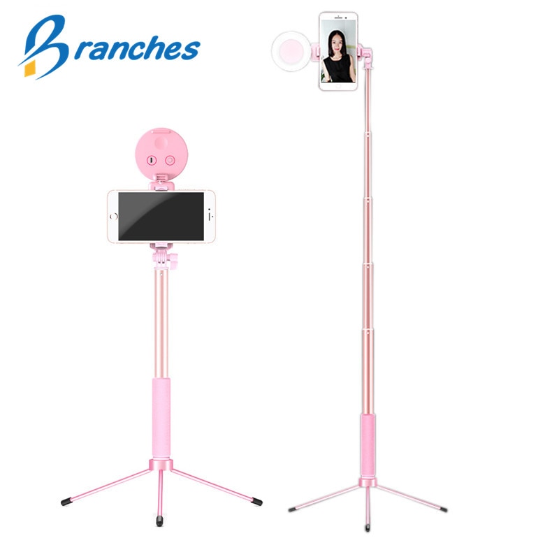 Trípode en vivo extensible de 1,7 m, palo Selfie, anillo de luz LED, soporte 4 en 1 con monópode para teléfono iPhone X 8 Android SmartPhone