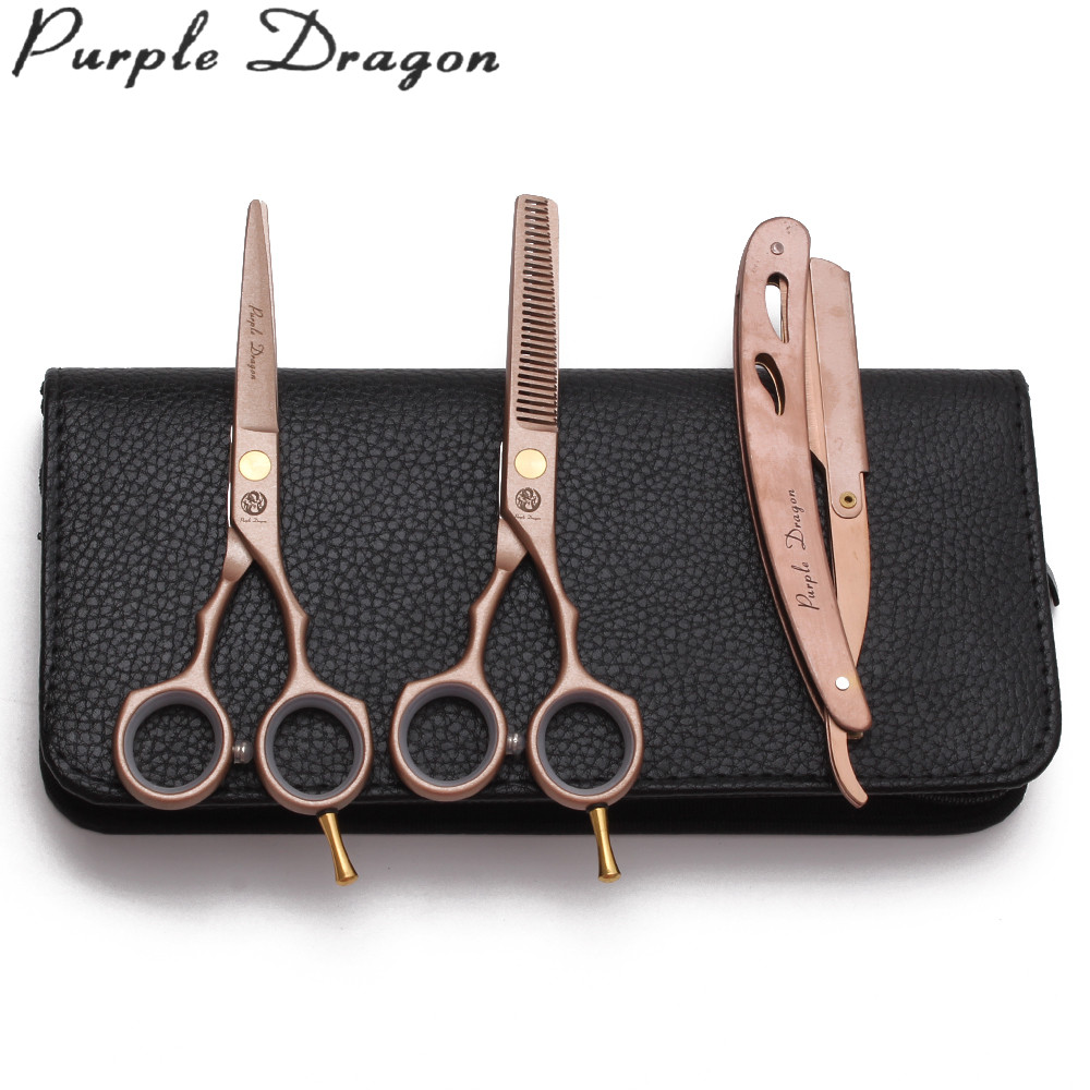 Z1104 5.5" 16cm JP Purple Dragon Rose Gold Scissors For Hairdresser Cutting Shears Thinning Scissors Hair Scissors
