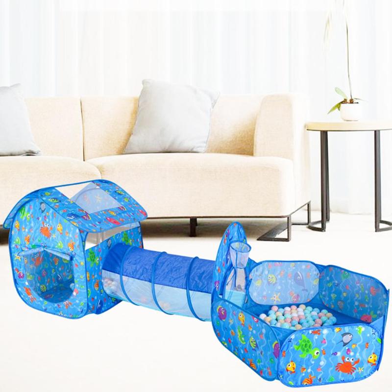 3 pièces/ensemble enfants tente maison jouer jouets pliable enfants ramper Tunnel Portable tir océan piscine fosse jouet bleu dessin animé jouer tente