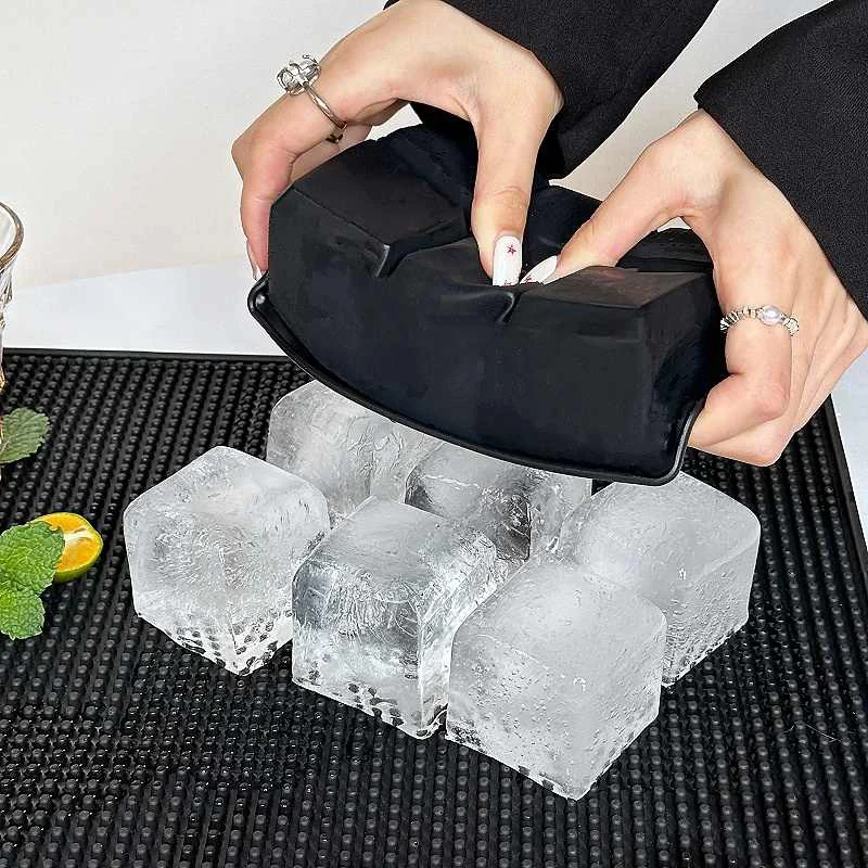 Bandeja para cubitos de hielo de silicona con rejilla 4/6/8, molde grande para cubitos de hielo, fabricante de cubitos de hielo cuadrado, molde para cubitos de hielo reutilizable de alimentaria, molde para hielo de whisky