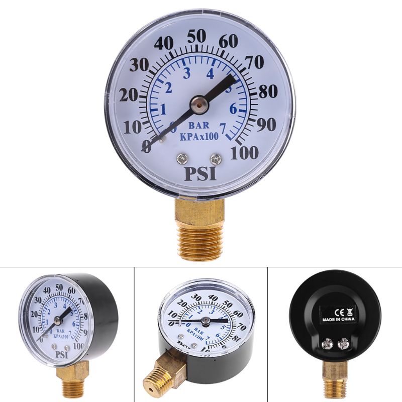 Well Pump Pressure Gauge 1/4'' NPT Thread 0-100 PSI 0-7 Bar Water Air Gas Pressure Monitor