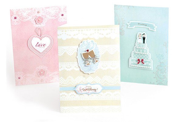 Eno Greeting Paper 3D Card Kit Wedding Valentine DIY Complete Scrapbooking Card Kit 3 blank Cards with Envelopes: SKF045