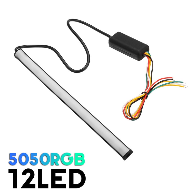 22cm 3w motorfiets achterrem stop strip licht links/rechts stromende lamp met controledoos 12v 12 rgb lichtstrip