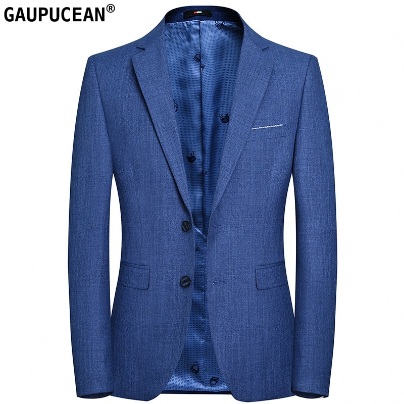 Slim Easy Care Anti-shrink Man Suit Jacket Male Formal Business Two Buttons Single Breasted Blue Men Blazer: L