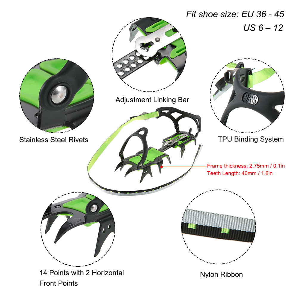 BRS-S1A 14-denti acciaio al manganese arrampicata attrezzatura ramponi pinze per ghiaccio dispositivo di trazione alpinismo ghiacciolo viaggio ghiaccio Waiking
