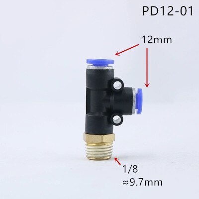 Pd pneumatisk kobling 4mm-12mm slangerør t form t-luftkobling 1/4 " 1/8 " 3/8 " 1/2 " bspt utvendig gjenge 3 -veis rørkobling: Pd12-01